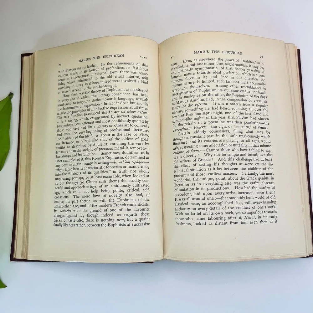 Marius the Epicurean Walter Pater 1907 Hardcover Macmillan Classic Novel